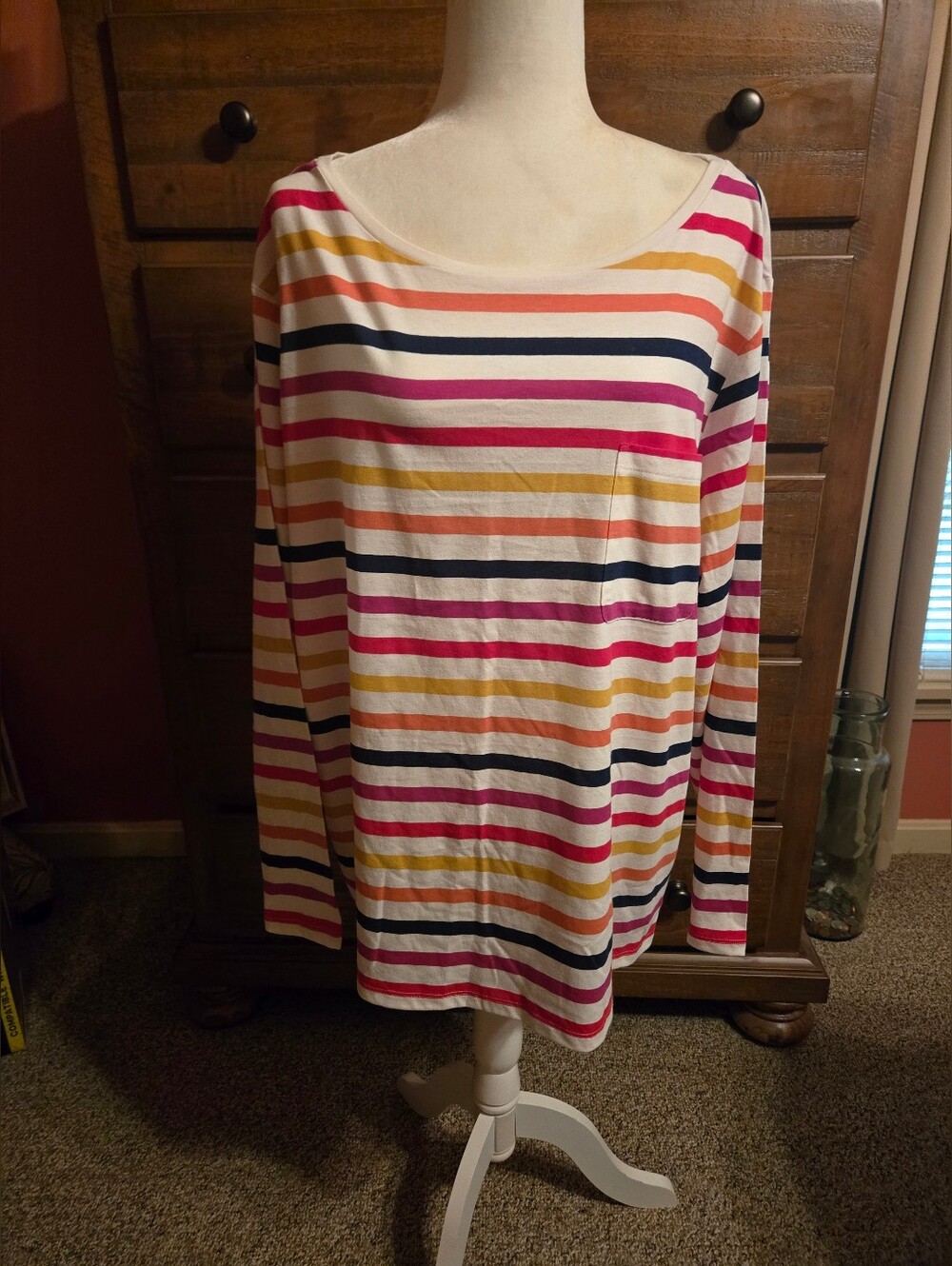St. John's Bay Yelliw Red Striped Long Sleeve Top.  Size 2X. NWT